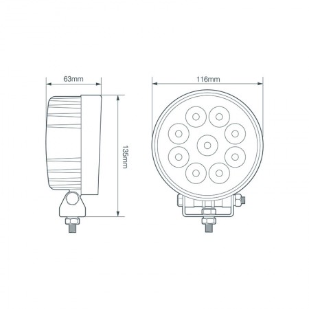 Round 9 x 3W LED Work Lamp